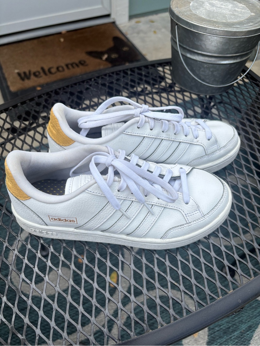 Adidas Grand Court Women’s White Sneakers with Gold Heel Tab